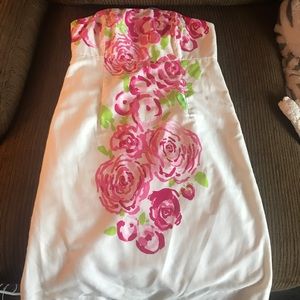 Lilly Pulitzer white strapless dress w/flowers